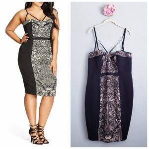 City Chic Seductive Strappy Lace Print Sheath Dress